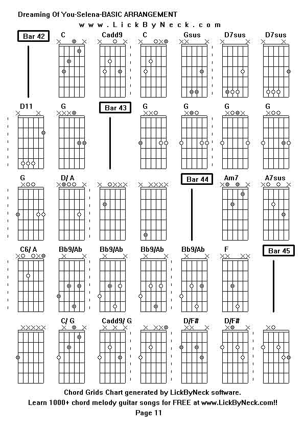 Chord Grids Chart of chord melody fingerstyle guitar song-Dreaming Of You-Selena-BASIC ARRANGEMENT,generated by LickByNeck software.